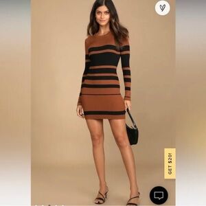 NWOT Lulus Thankful for You Brown and Black Striped Sweater Dress